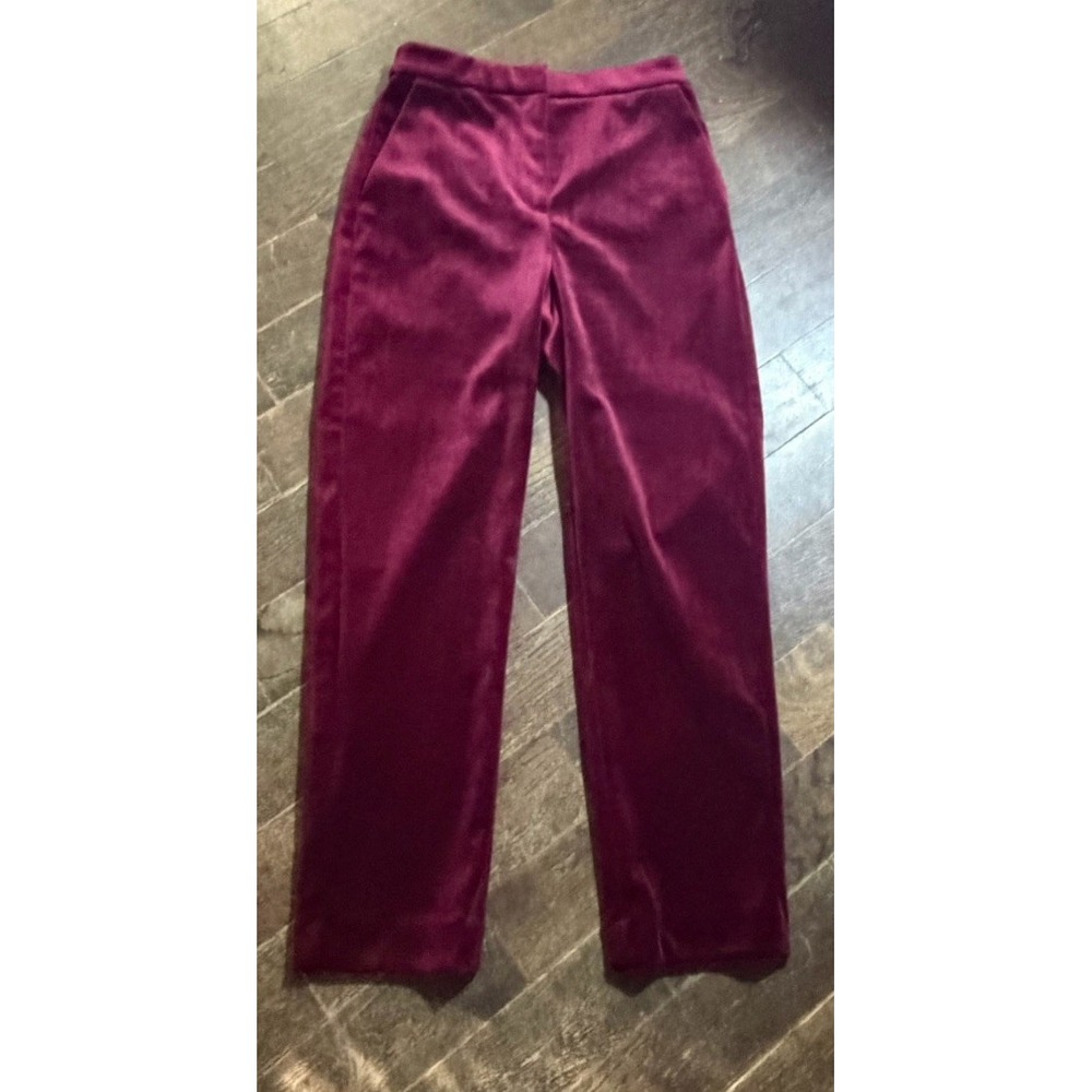 Express Editor Y2K Dark Academia Straight Super High Rise Velvet Pants Red 2r